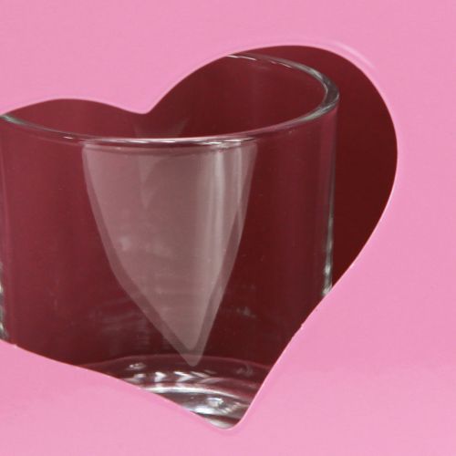 Article Lanterne en métal avec insert en verre sac rose H18cm 2pcs