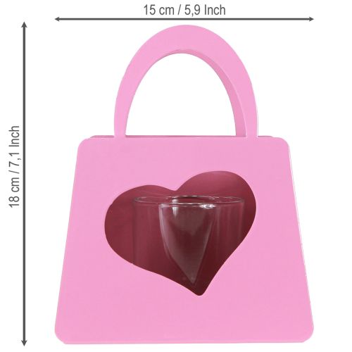 Article Lanterne en métal avec insert en verre sac rose H18cm 2pcs