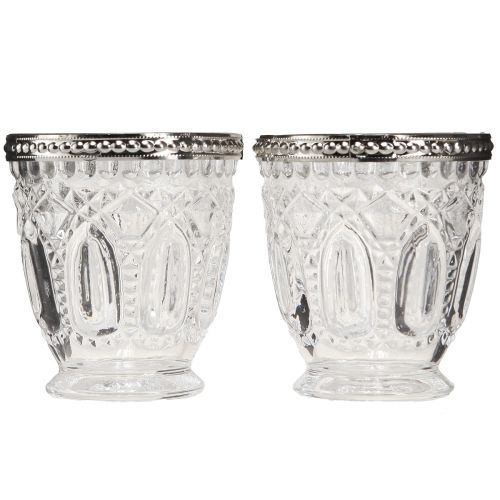 Article Lampe à vent rétro en verre avec bord en métal transparent Ø7cm H8cm 6 pcs