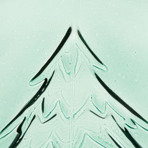 Photophore en verre turquoise avec motif de sapins en relief 16 cm | Floristik24.fr