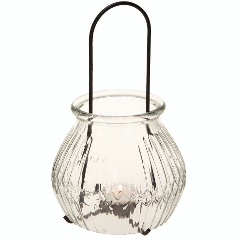 Photophore lanterne verre métal transparent noir Ø14,5cm