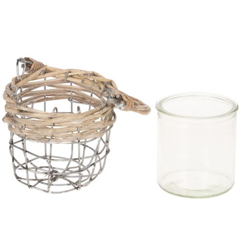 Porte-bougie chauffe-plat, verre, métal, osier, Ø10,5 cm, lot de 3 | Floristik24.fr