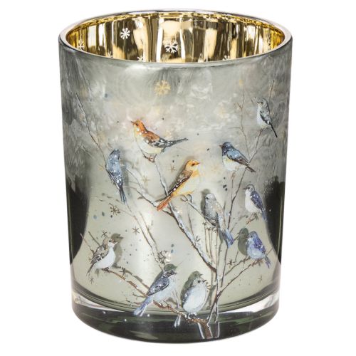 Photophore en verre avec oiseaux, design hivernal, 12 cm acheter | Floristik24.fr
