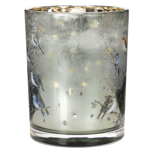 Photophore en verre avec oiseaux, design hivernal, 12 cm | Floristik24.fr