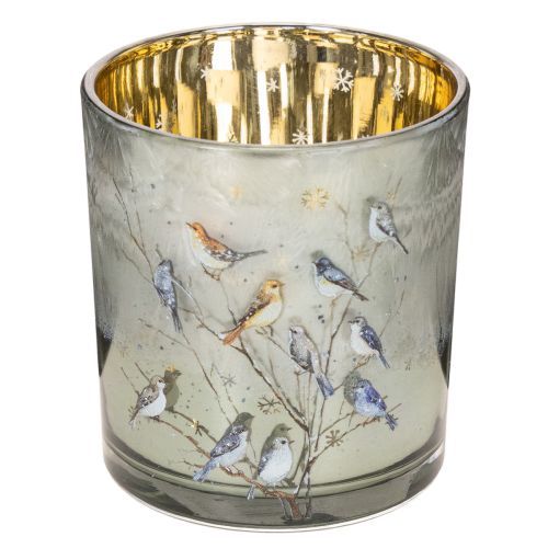 Photophores en verre avec motif oiseau et flocons de neige 8 cm - Lot de 2