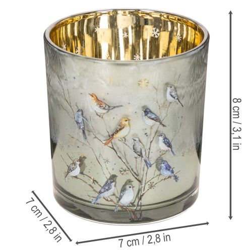 Photophores en verre avec motif oiseau et flocons de neige 8 cm - Lot de 2 | Floristik24.fr