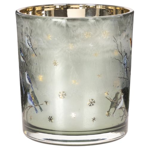 Photophores en verre avec motif oiseau et flocons de neige 8 cm - Lot de 2 | Floristik24.fr
