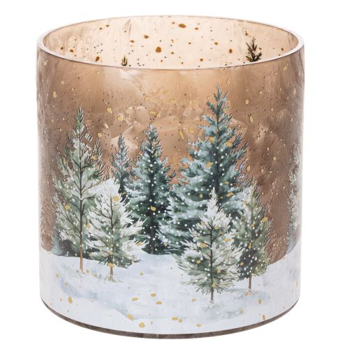 Photophore en verre décor forêt d'hiver motif neige 20 cm acheter | Floristik24.fr