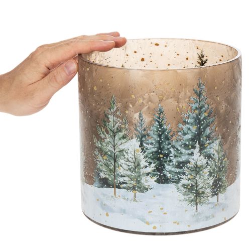 Photophore en verre décor forêt d'hiver motif neige 20 cm | Floristik24.fr