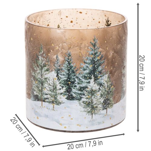 Photophore en verre décor forêt d'hiver motif neige 20 cm | Floristik24.fr