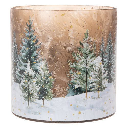 Photophore en verre décor forêt d'hiver motif neige 20 cm | Floristik24.fr