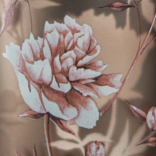 Article Lanterne en verre marron argent rose pivoines H18cm