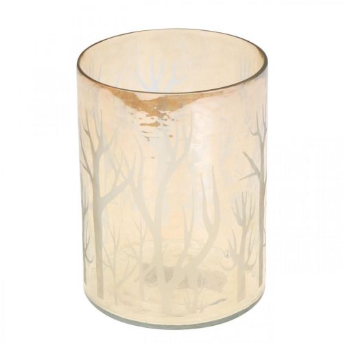 Article Lanterne Verre Déco Arbres Marron Photophore Verre Ø9.5cm H13.5cm