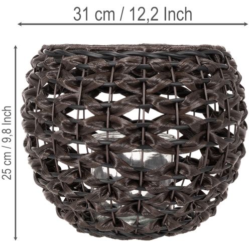 Porte-bougie chauffe-plat tressé, noir et marron, décoration estivale, Ø 31 cm H 25 cm | Floristik24.fr