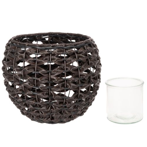 Porte-bougie chauffe-plat tressé, noir et marron, décoration estivale, Ø 31 cm H 25 cm | Floristik24.fr