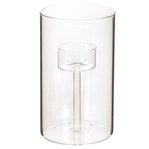 Lot de 2 photophores en verre transparent avec support pour bougies cylindriques 15 cm acheter | Floristik24.fr