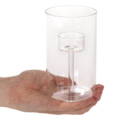 Lot de 2 photophores en verre transparent avec support pour bougies cylindriques 15 cm | Floristik24.fr