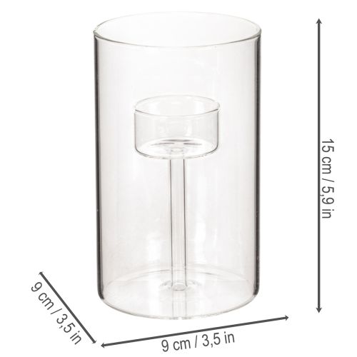 Lot de 2 photophores en verre transparent avec support pour bougies cylindriques 15 cm | Floristik24.fr