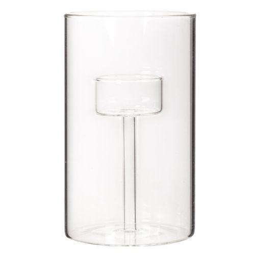 Lot de 2 photophores en verre transparent avec support pour bougies cylindriques 15 cm | Floristik24.fr
