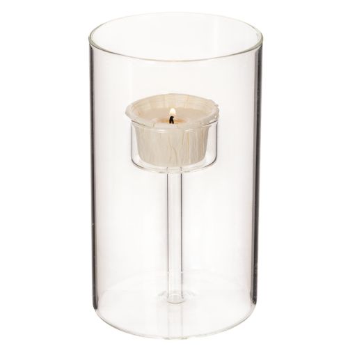 Lot de 2 photophores en verre transparent avec support pour bougies cylindriques 15 cm | Floristik24.fr