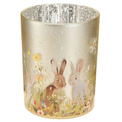 Lanterne décorative en verre avec motif de lapin de Pâques pour une touche printanière à la maison, 12,5 cm, lot de 2.