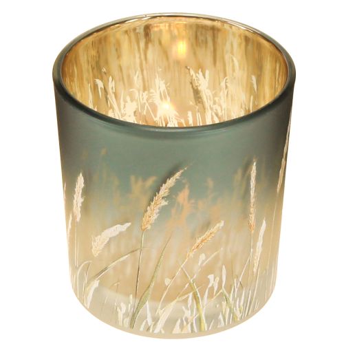 Article Lanterne décorative en verre avec motif d&#39;herbe pour une ambiance chaleureuse, bleue, 8 cm, lot de 4.
