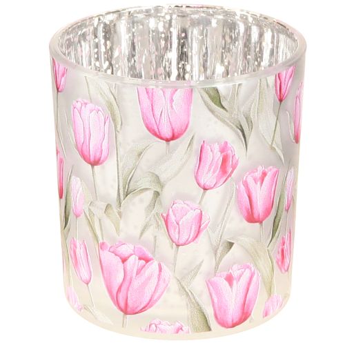 Floristik24 Lanterne décorative en verre à motif tulipe, idéale pour agrémenter votre intérieur au printemps, 8 cm, lot de 4.