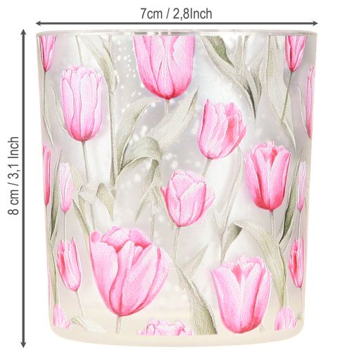 Article Lanterne décorative en verre à motif tulipe, idéale pour agrémenter votre intérieur au printemps, 8 cm, lot de 4.