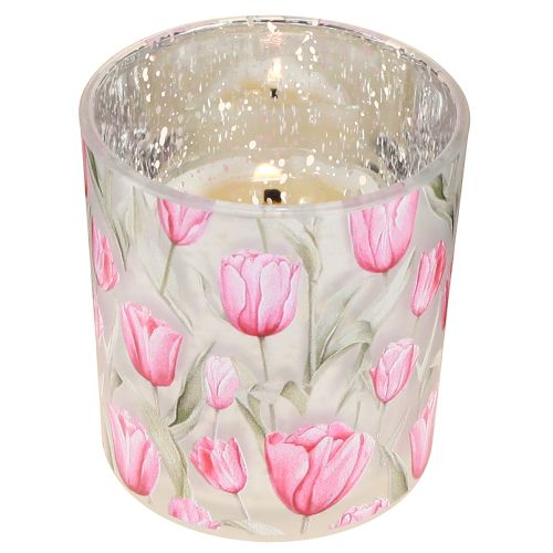 Article Lanterne décorative en verre à motif tulipe, idéale pour agrémenter votre intérieur au printemps, 8 cm, lot de 4.