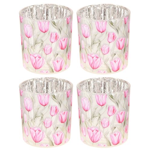 Article Lanterne décorative en verre à motif tulipe, idéale pour agrémenter votre intérieur au printemps, 8 cm, lot de 4.
