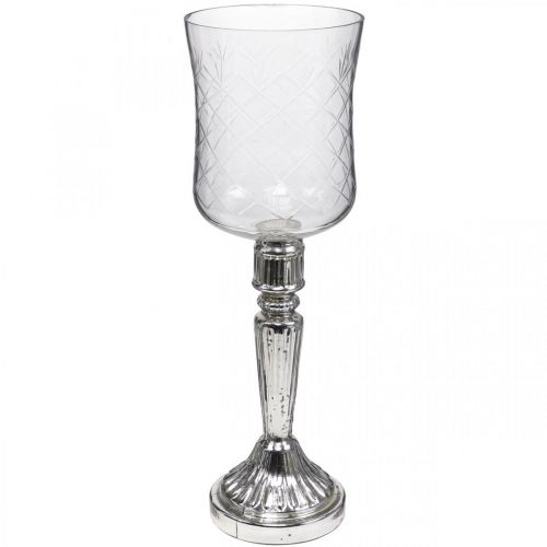 Lanterne verre bougie verre aspect antique clair, argent Ø11.5cm H34.5cm
