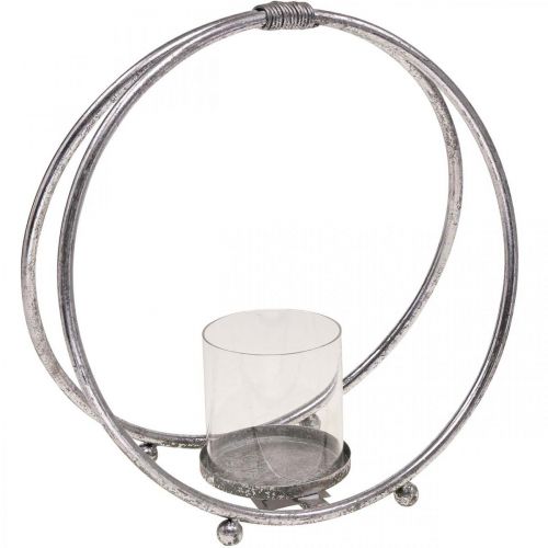 Lanterne métal bougeoir verre argenté Ø33cm