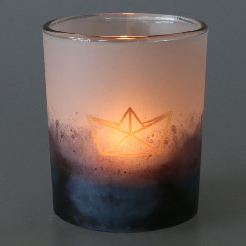 Floristik24 Photophores bleu-blanc avec bateau et poisson Ø 6 cm