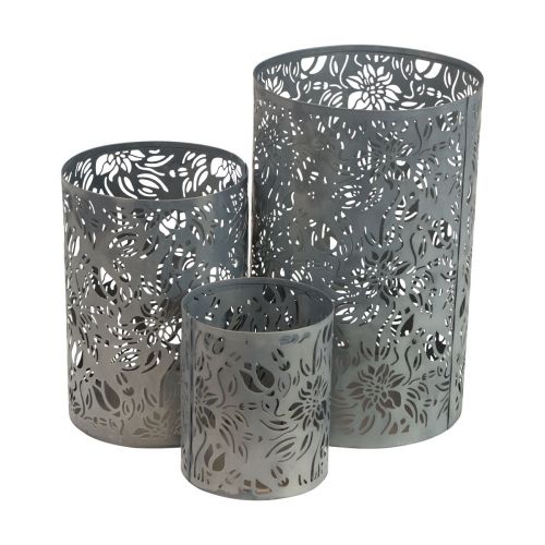 Lanterne décoration métal jardin gris H10/15/20cm lot de 3