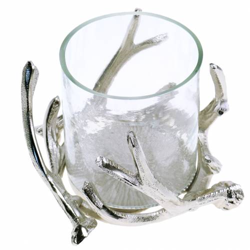 Floristik24 Photophore Bois de cerf Argent Ø16cm H11cm