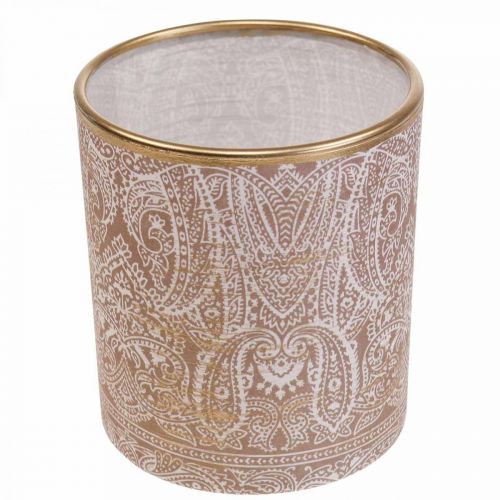 Article Lanterne Verre Photophore Motif Paisley Ø8cm H9cm 2pcs