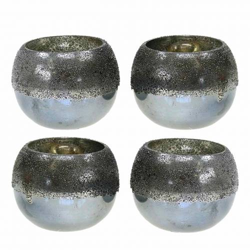 Lanterne en verre argenté Ø8,5cm H6,5cm 4pcs