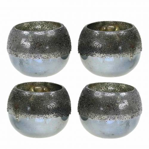 Floristik24 Lanterne en verre argenté Ø8,5cm H6,5cm 4pcs