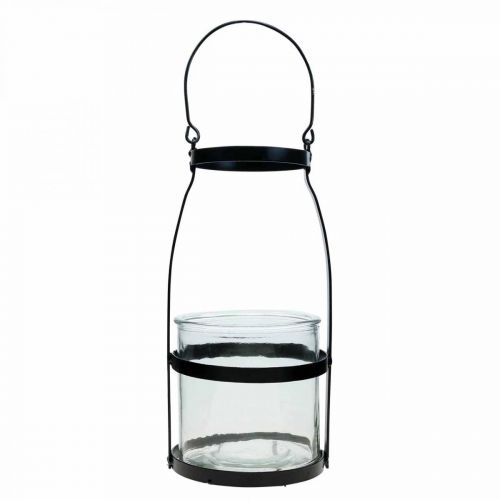 Floristik24 Lanterne en verre avec anse bougeoir noir H25cm