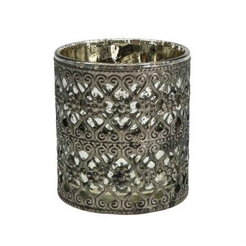Floristik24 Windlight glass avec motif orient argent Ø7,5cm H8cm