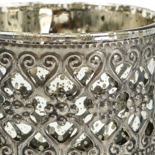 Floristik24 Windlight glass avec motif orient argent Ø7,5cm H8cm