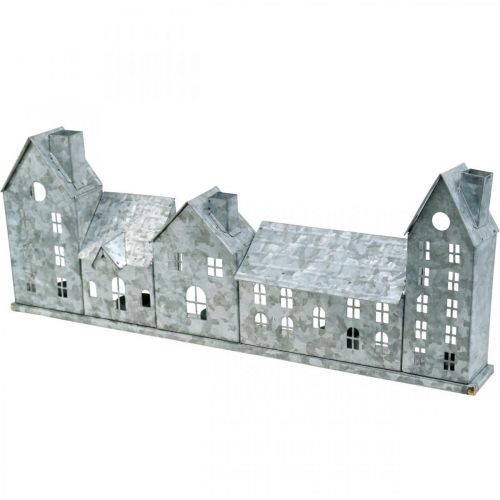Décoration en métal pour bougies, village de maisons argenté, L52xH20cm | Floristik24.fr