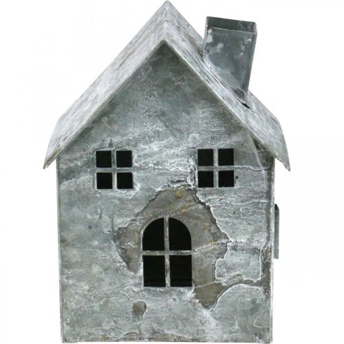 Lanterne maison en métal, shabby chic, décoration de Noël, blanchie à la chaux, aspect antique H14,5cm