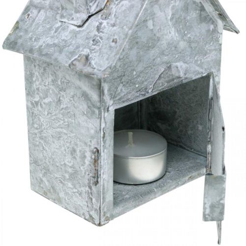 Article Lanterne maison en métal, shabby chic, décoration de Noël, blanchie à la chaux, aspect antique H14,5cm