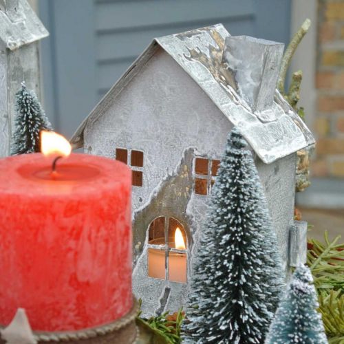 Article Lanterne maison en métal, shabby chic, décoration de Noël, blanchie à la chaux, aspect antique H14,5cm
