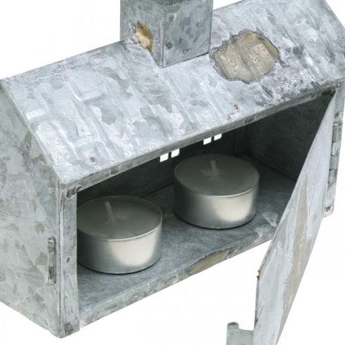 Article Lanterne de maison en métal, décoration pour Noël, shabby chic, blanchie à la chaux, aspect antique H12.5cm L17.5cm
