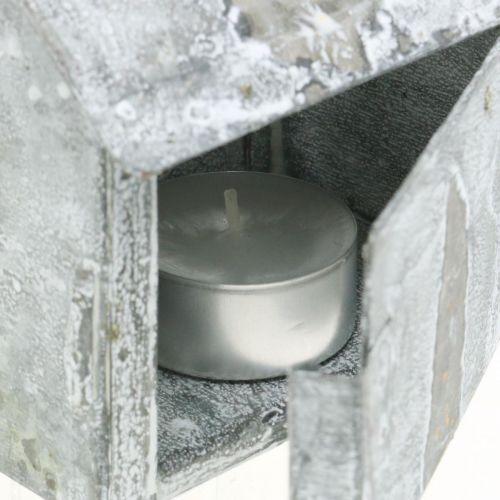 Article Lanterne maison métal shabby chic blanchie à la chaux, rouille H11cm