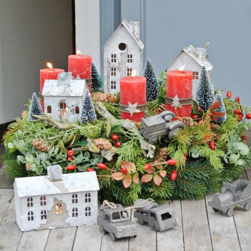 Floristik24 Lanterne maison métal shabby chic blanchie à la chaux, rouille H20cm