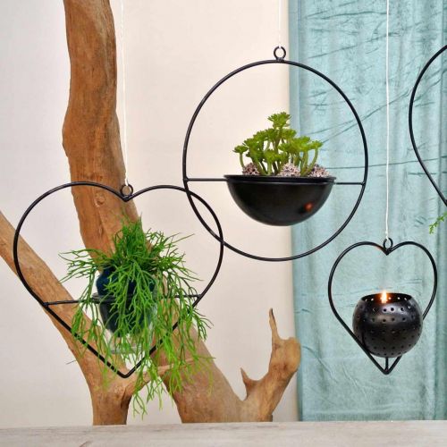 Floristik24 Lanterne coeur métal 38cm porte-bougie chauffe-plat à suspendre avec verre