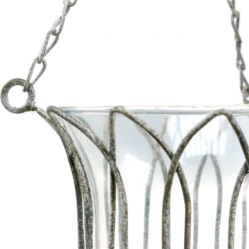 Floristik24 Lampe à vent à suspendre gris Ø14cm H45cm